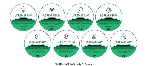 diseño infográfico de ocho pasos, diseño infográfico simple, líneas, colores, iconos, interconectados, adecuado para su presentación de negocios