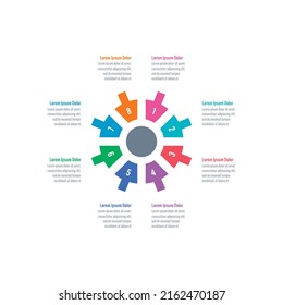 achtstufige Informationsvorlage. runde, radfographische Vorlage. Web, Business, Annual Report, Internet, Magazin-Infografik-Vorlage