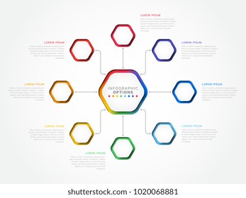 eight steps 3d infographic template with hexagonal elements. business process template with options for brochure, diagram, workflow, timeline, web design