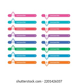 eight steps colorful banner template. arrow sign banner set. banner set for internet, book, magazine, web