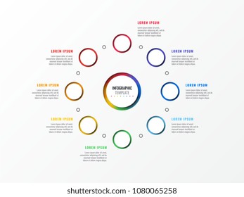 eight steps design layout infographic template with round 3d realistic elements. process diagram for brochure, banner, annual report