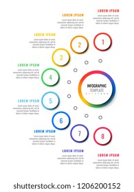 eight steps design layout infographic template with round 3d realistic elements. process diagram for brochure, banner, annual report