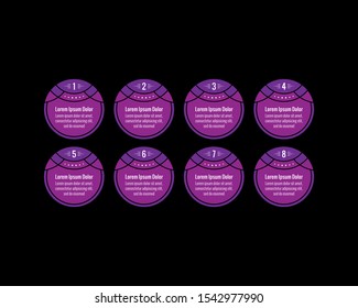 eight steps futuristic infographic template. purple and round info template. internet, web, technological interface template