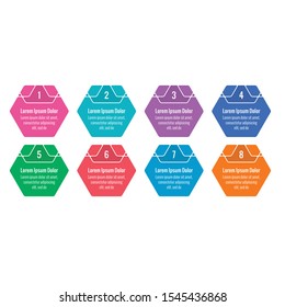 eight steps hexagon infographic template. colorful hexagons info template. vector business infographic