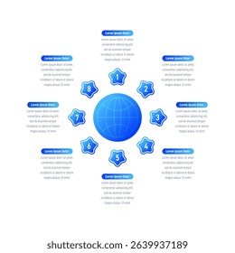 eight steps infographic template. blue star infographic template. infographic template for business, education, industry, technology world. information template for annual report, magazine