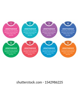 eight steps infographic template. colorful round info template. colorful sticker designs