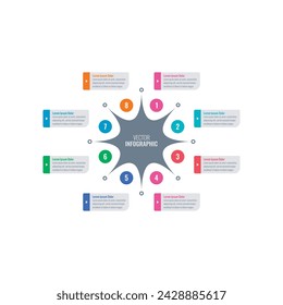 eight steps infographic template. explosion notification template. infographic template for business, science, industry, technology world