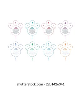 eight steps infographic template. geometric and round infographic template. internet, magazine, education, business, annual report information template