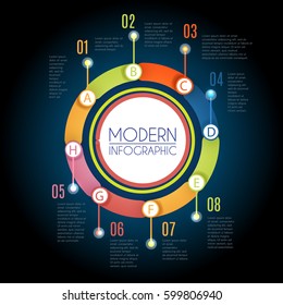 Eight Steps Infographic Template. Modern Business Option Banner. Illustrate a Strategy, Workflow or Team Work. Template for Brochure. Business Web Design. Vector illustration 