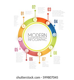 Eight Steps Infographic Template. Modern Business Option Banner. Illustrate a Strategy, Workflow or Team Work. Template for Brochure. Business Web Design. Vector illustration 