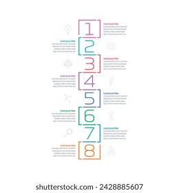 plantilla infográfica de ocho pasos. plantilla de información numérica. plantilla infográfica para el mundo de los negocios, la ciencia, la industria, la tecnología