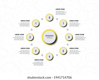 Eight steps infographic template on a white background. Modern business data visualization with text boxes. Vector illustration easy to edit and customize. Eps 10