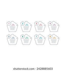 plantilla infográfica de ocho pasos. plantilla de información de pentágonos de esquema. plantilla infográfica para el mundo de los negocios, la ciencia, la industria y la tecnología