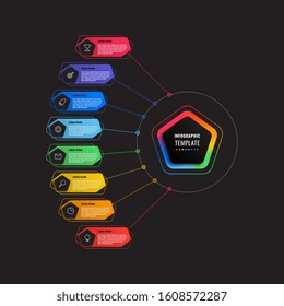 eight steps infographic template with pentagons and polygonal elements on a black background. modern business process visualisation with thin line marketing icons. vector illustration eps 10