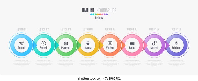 Eight steps infographic timeline, presentation, report, web design, layout.
