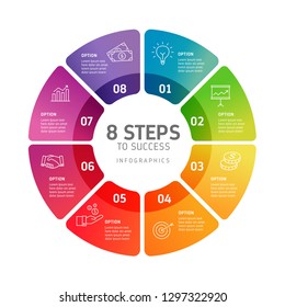Eight steps infographics - can illustrate a strategy, workflow, team work, timeline etc.