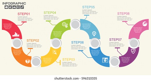 Eight Steps Infographics - Can Illustrate A Strategy, Workflow Or Team Work.