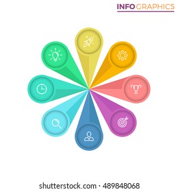 Eight steps infographics. Radial chart, diagram with 8 steps, options, parts.