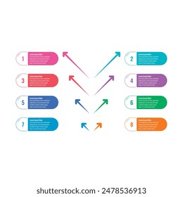 eight steps information template. colorful arrows infographic template. Infographic template for industry, education, business and science. book, magazine, annual report information template