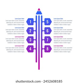Plantilla de la información de ocho pasos. infografía para el mundo de los negocios, de la educación, de la ciencia. Plantilla de la información con la pluma en el fondo blanco