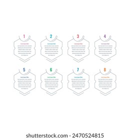 eight steps linear infographic template. Infographic template for business, industry, education, technology, science. Infographic template for annual report, book, magazine