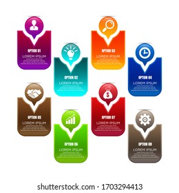 eight steps process chart slide template. Business data. Flow, diagram, design. Creative concept for infographic, presentation. Can be used for topics like marketing, marketing, production