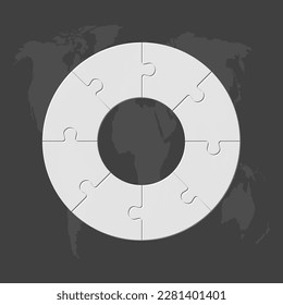 Eight steps puzzle diagram infographic. Business, idea, flow concept. Template silhouette for 8 options, parts, processes. Jigsaw timeline info graphic. Can be used for process, presentation