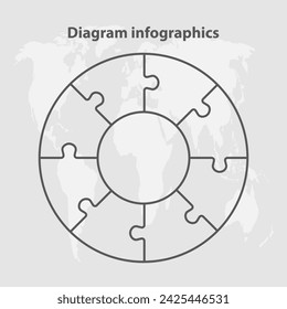 Infografía del diagrama de puzzle de ocho pasos. Negocio, idea, concepto de flujo. Plantilla de silueta para 8 opciones, piezas, procesos. Gráfico de información de línea de tiempo de Jigsaw. Puede ser utilizado para el proceso, presentación