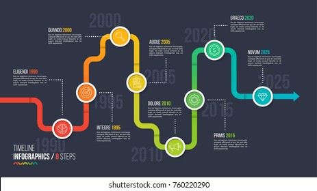 Eight Steps Timeline Or Milestone Infographic Chart. 8 Options Vector Template For Presentations, Data Visualization, Layouts, Annual Reports, Web Design.