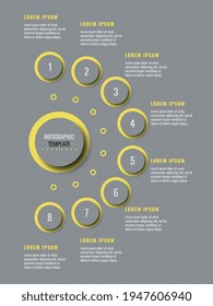 Ocho pasos de plantilla de infografía vertical sobre un fondo gris. Visualización moderna de datos empresariales con cuadros de texto. Ilustración vectorial fácil de editar y personalizar. Eps 10