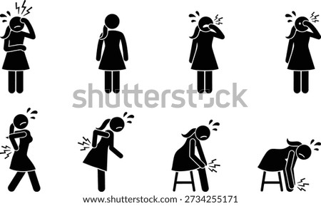 Eight stick figures demonstrating various forms of stress and anxiety