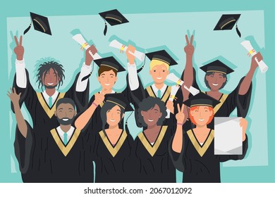 eight students graduates characters group