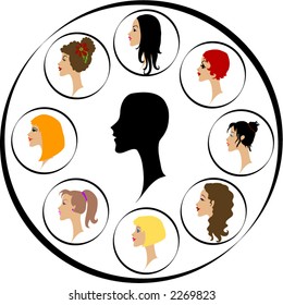 Eight stunning variations of a female face illustration.  Save yourself the work!