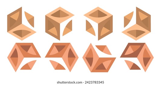 Eight Stylish polygon 3d logo design vector icon symbol template