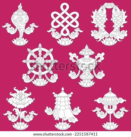 Eight symbols buddhism clipart  monochrome Foto stock © 