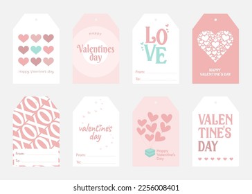 Eight tags for Valentines day, invitation paper san valentin day Set of St Valentine and love gift tags and cards.