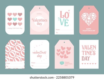 Eight tags for Valentine's Day, invitation paper Valentine's Day Set of Valentine's and love gift tags and cards. San valentine