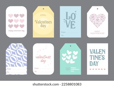 Ocho etiquetas para el Día de San Valentín, papel de invitación para San Valentín y tarjetas de regalo de amor. San Valentín