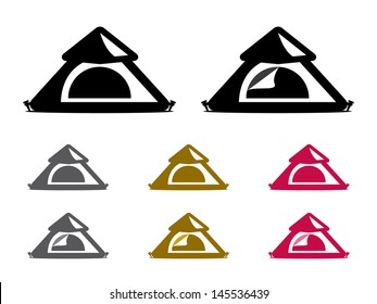 Eight Tent Icons in Four Colors ( Black, Grey, Mustard and Red).
