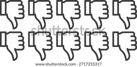 Eight Thumbs Down Symbols in Black and White downvote