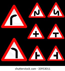 Eight Triangle Shape Red White Road Signs Set 1