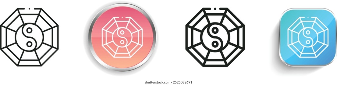 ícone oito trigramas. Design fino, linear, regular e estilo botão isolado no fundo branco