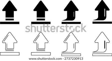 Eight upload arrow in black outline and solid fill with variations Keywords upload, arrow, data