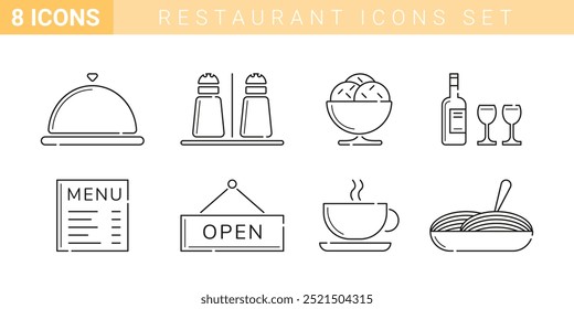 Eight vector restaurant icons set.