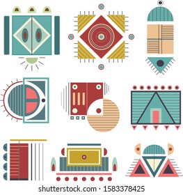 Eight vector tribal icons. Geometric vector icons file.