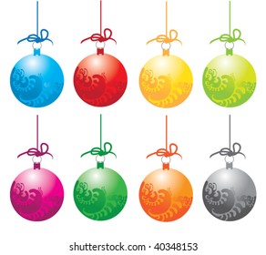 eight vivid Christmas balls