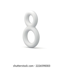 Eight white numeral curves symbol greeting holiday decor element minimalist 3d icon realistic vector illustration. Premium mathematical counting 8 number International Women's Day birthday congrats