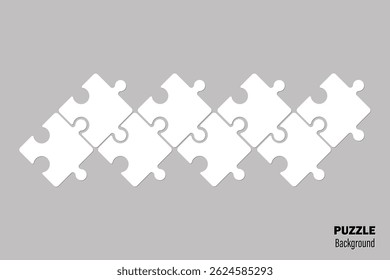 Eight white puzzle infographics. Vector set of puzzle pieces. Jigsaw puzzle on grey background. Set of puzzle pieces. Vector illustration.