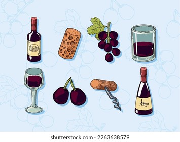 eight wine drink set icons