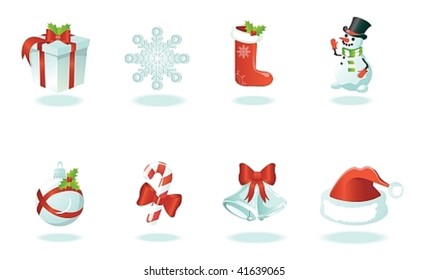 Eight wonderful Christmas icons with symbols of Christmas